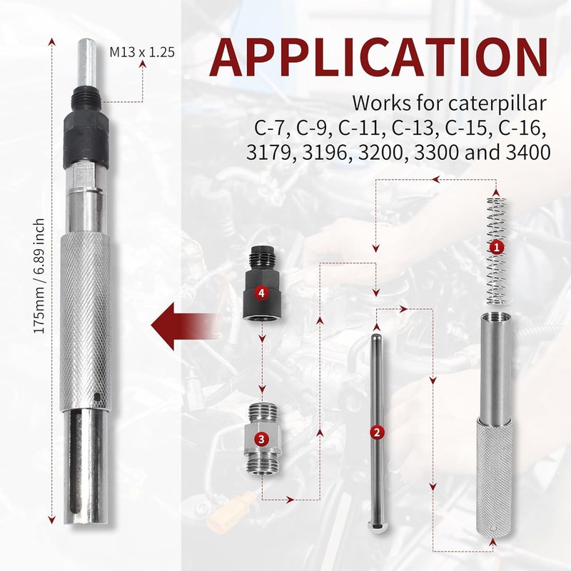 Yuesstloo 3PCS J-42083 Automatic Timing Pin + 9U-7227 Injector Height Adjustment Gauge Tool + J-38587-A Engine Barring Socket, Compatible with Caterpillar 3406E C-15 C-16 - Image 4